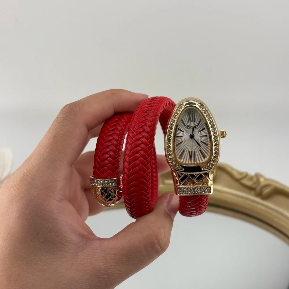 Elegant Serpenti Wrap Bracelet Watch – Red & Gold Tone ✨ - Picture 10 of 14